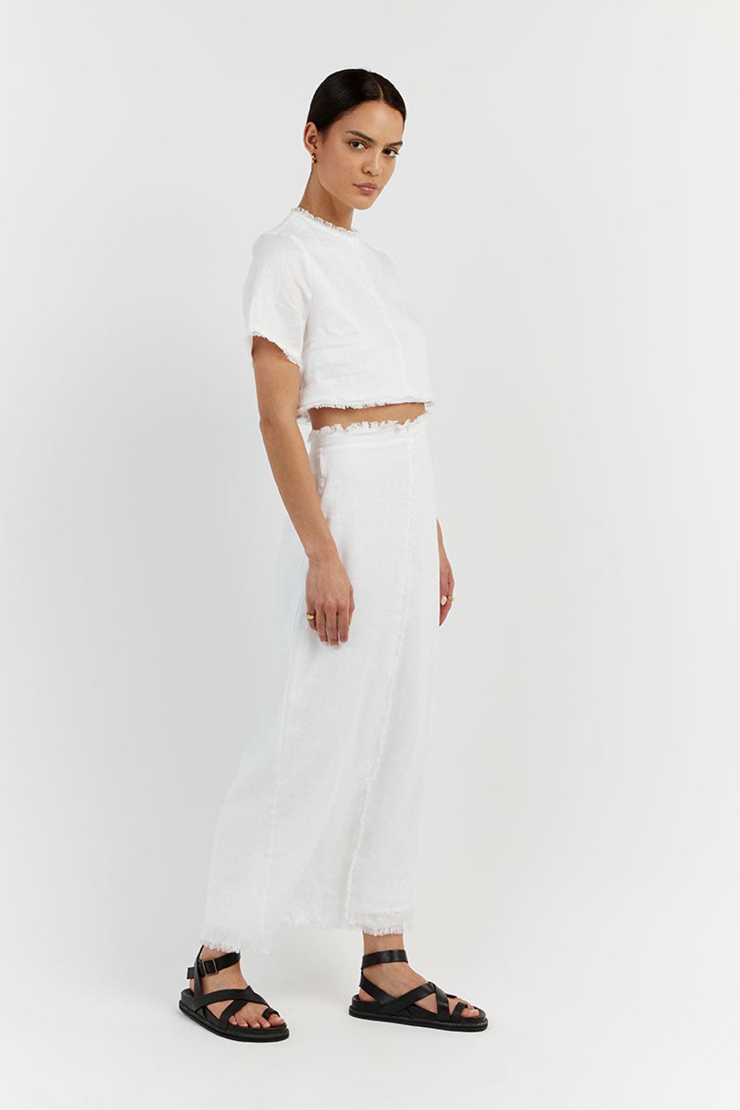 GEORGIE WHITE LINEN FRINGE CROP TOP #3