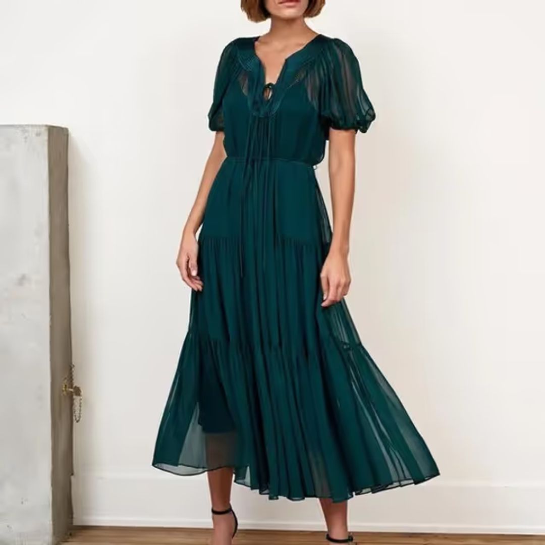 Dark Green Dress with Sheer Overlay