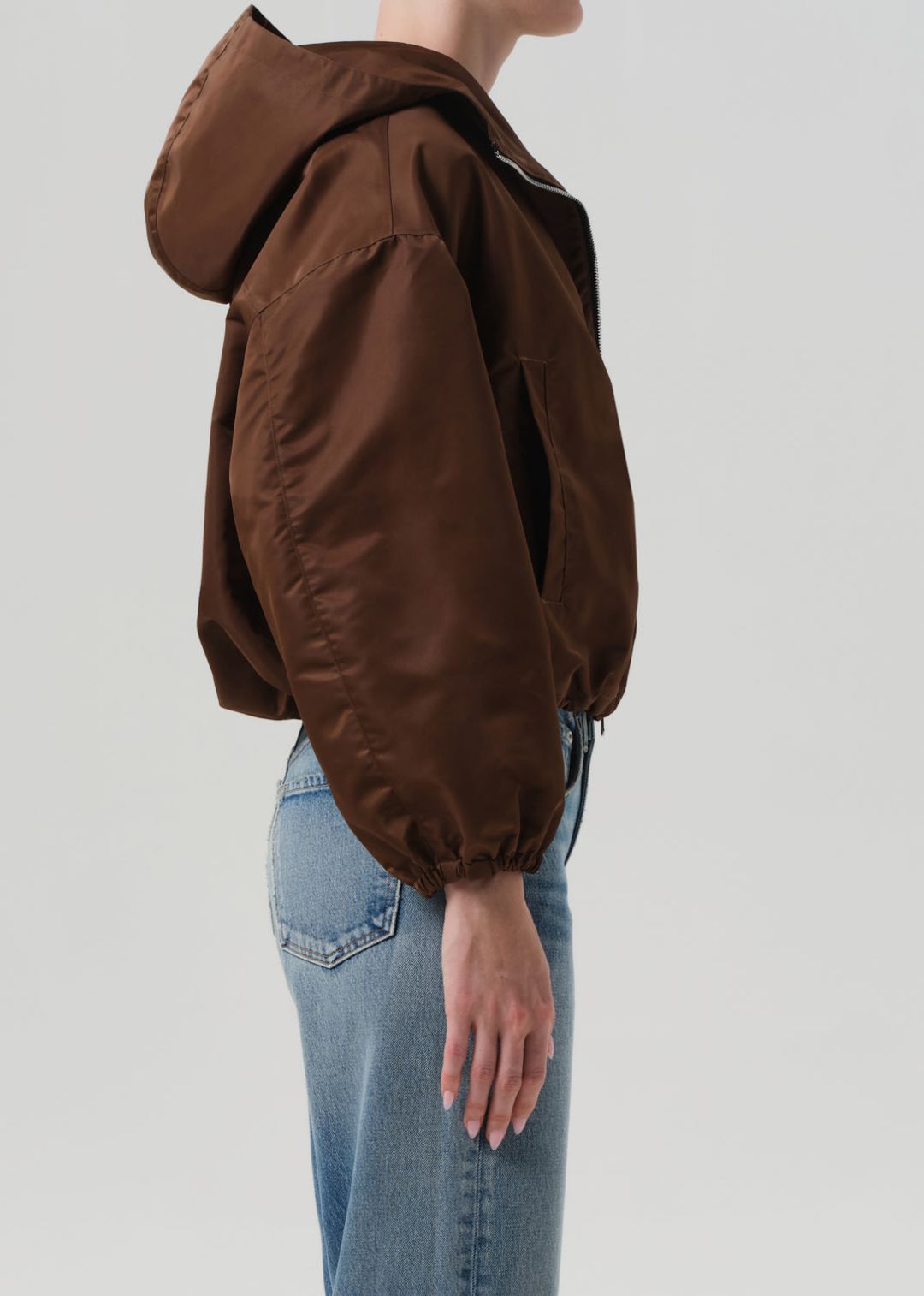 Cropped Nylon Windbreaker in Brown #4