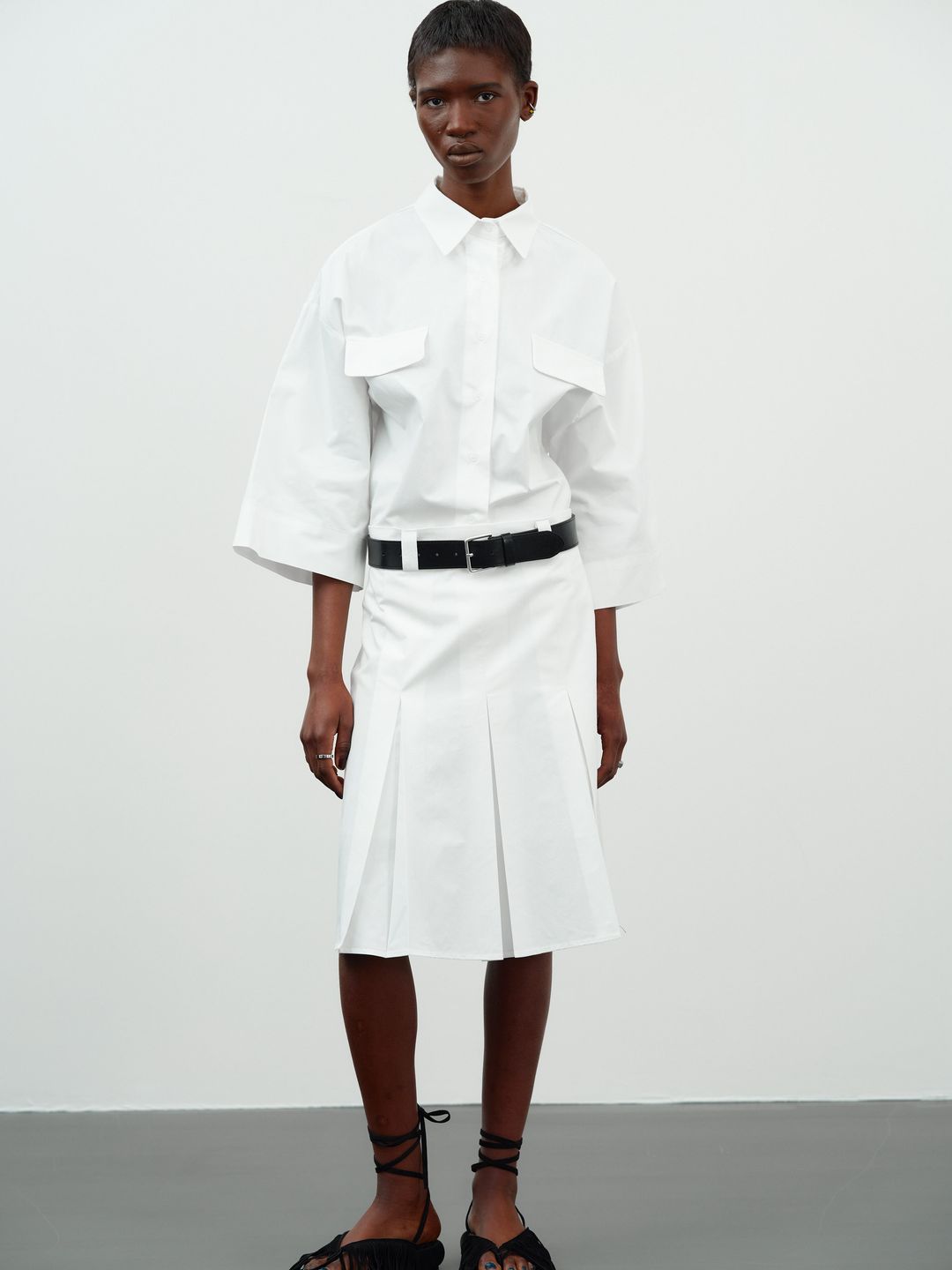 Wide Pleat Skirt, White