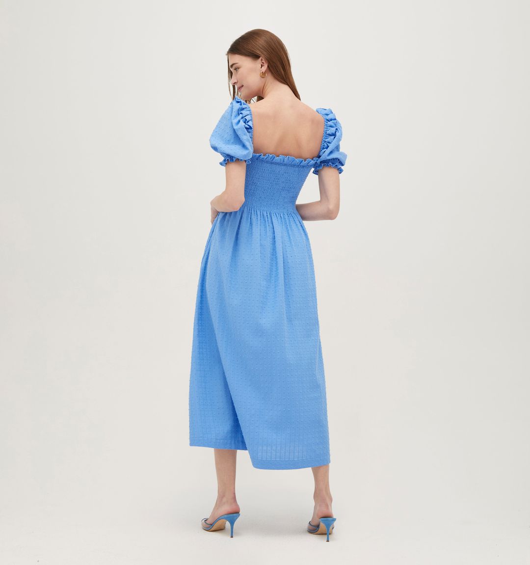 The Scarlett Midi Nap Dress - Hydrangea Blue Textured Clip Dot #4