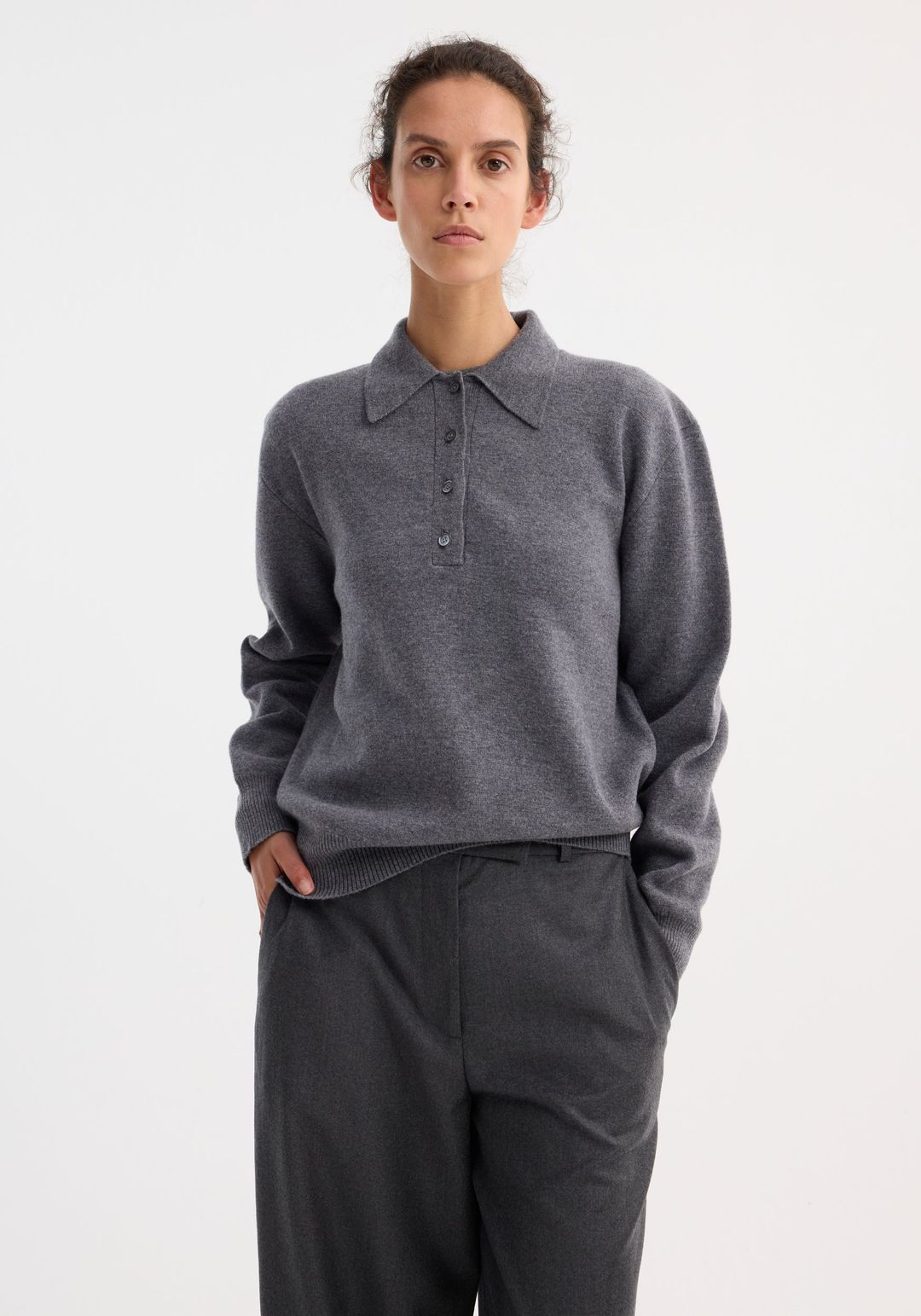 Compact knitted polo | mid grey melange #3