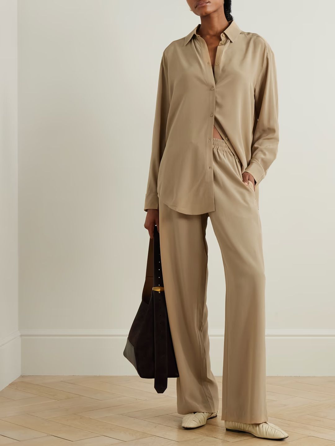 Silk crepe de chine track pants