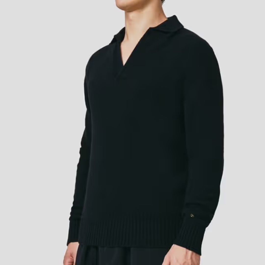 Seven Gauge Black Wool Polo Sweater #2