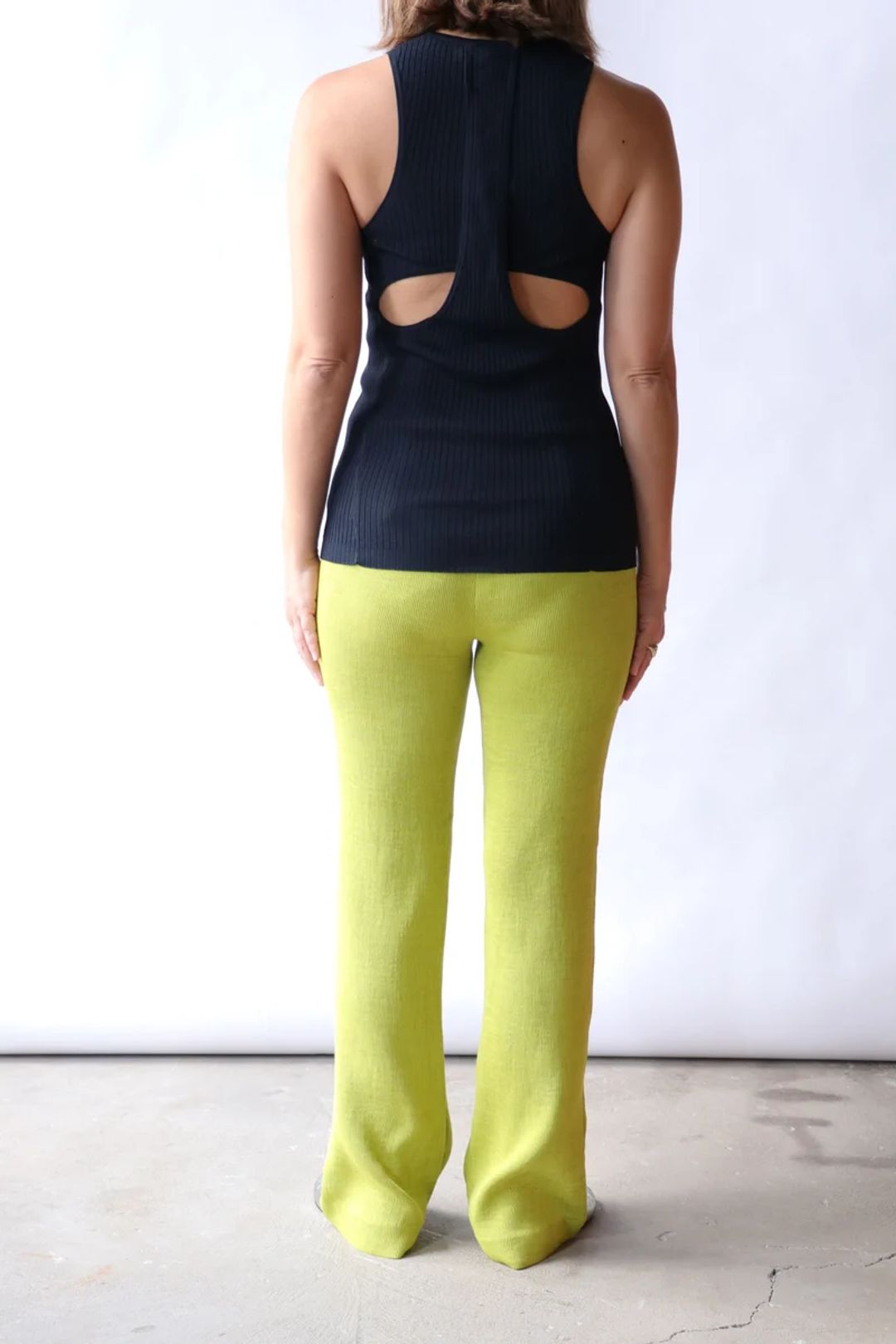 Feather Weight Ribbed Cut Out Tank Top in Navy