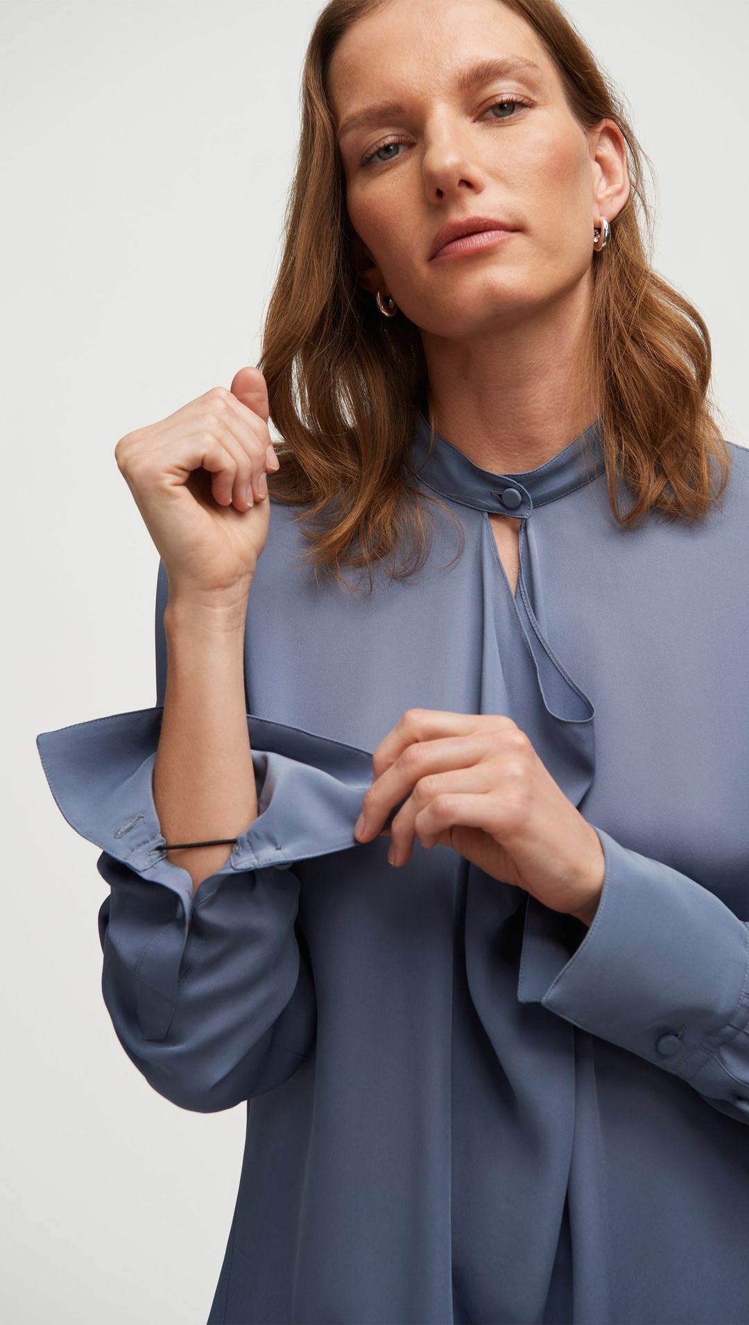 Cowl Neck Blouse in Double Georgette | Powder Blue #6