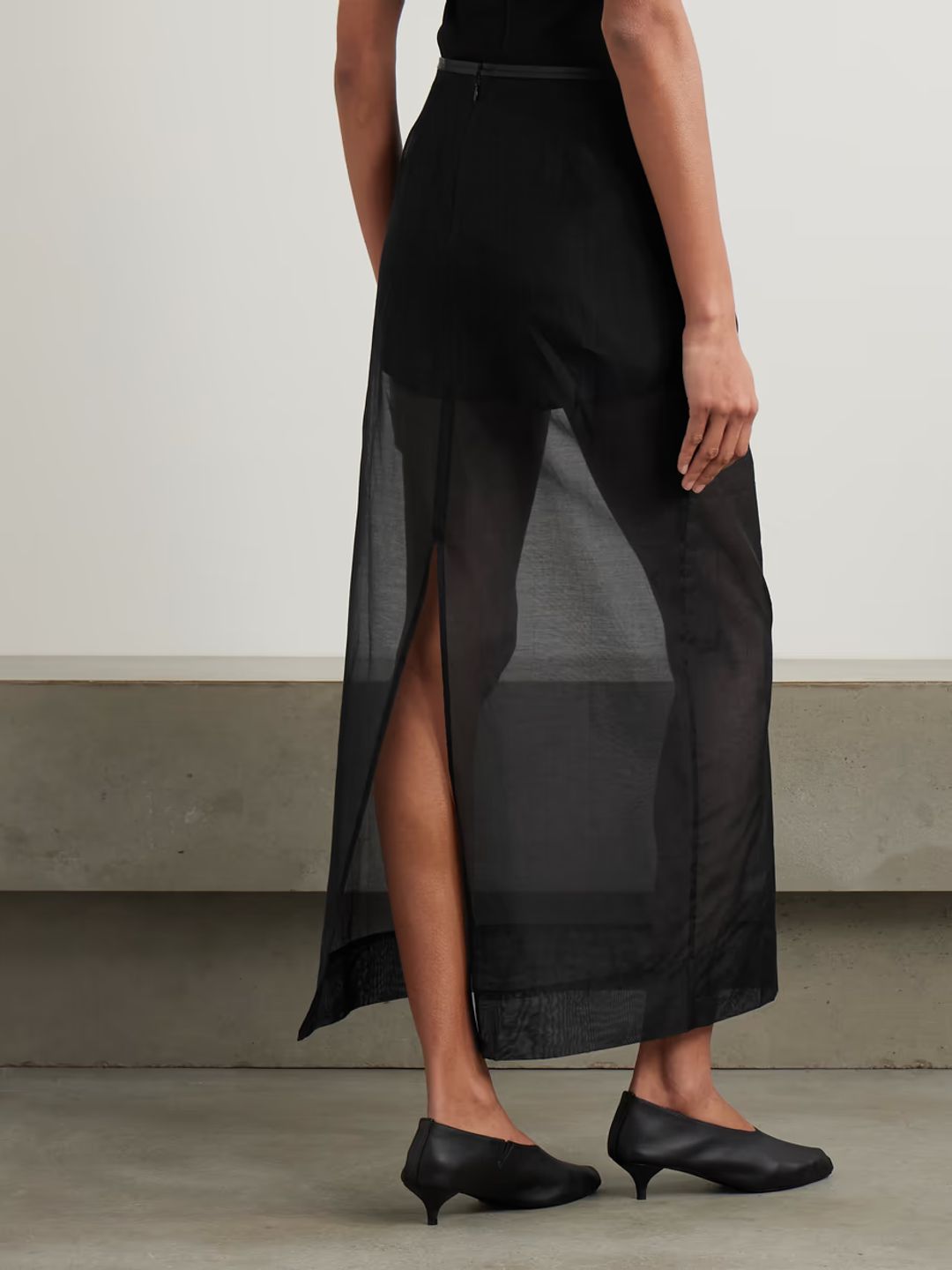 Leather-trimmed organic cotton-blend tulle maxi skirt #3