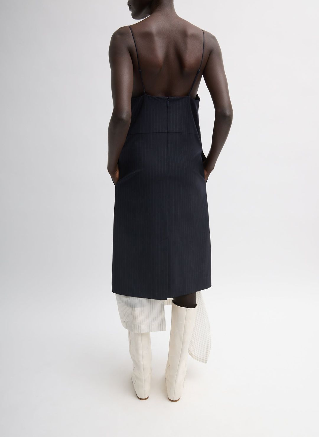 Mier Pinstripe Convertible Slip Dress #9