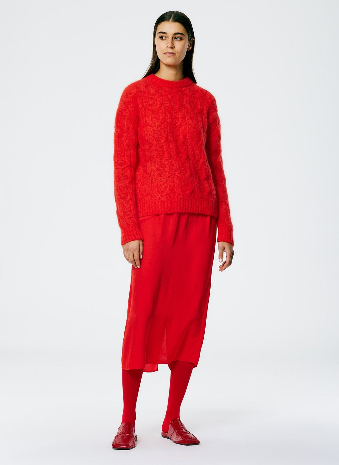 Soft Mohair Cable Crewneck Easy Pullover #4