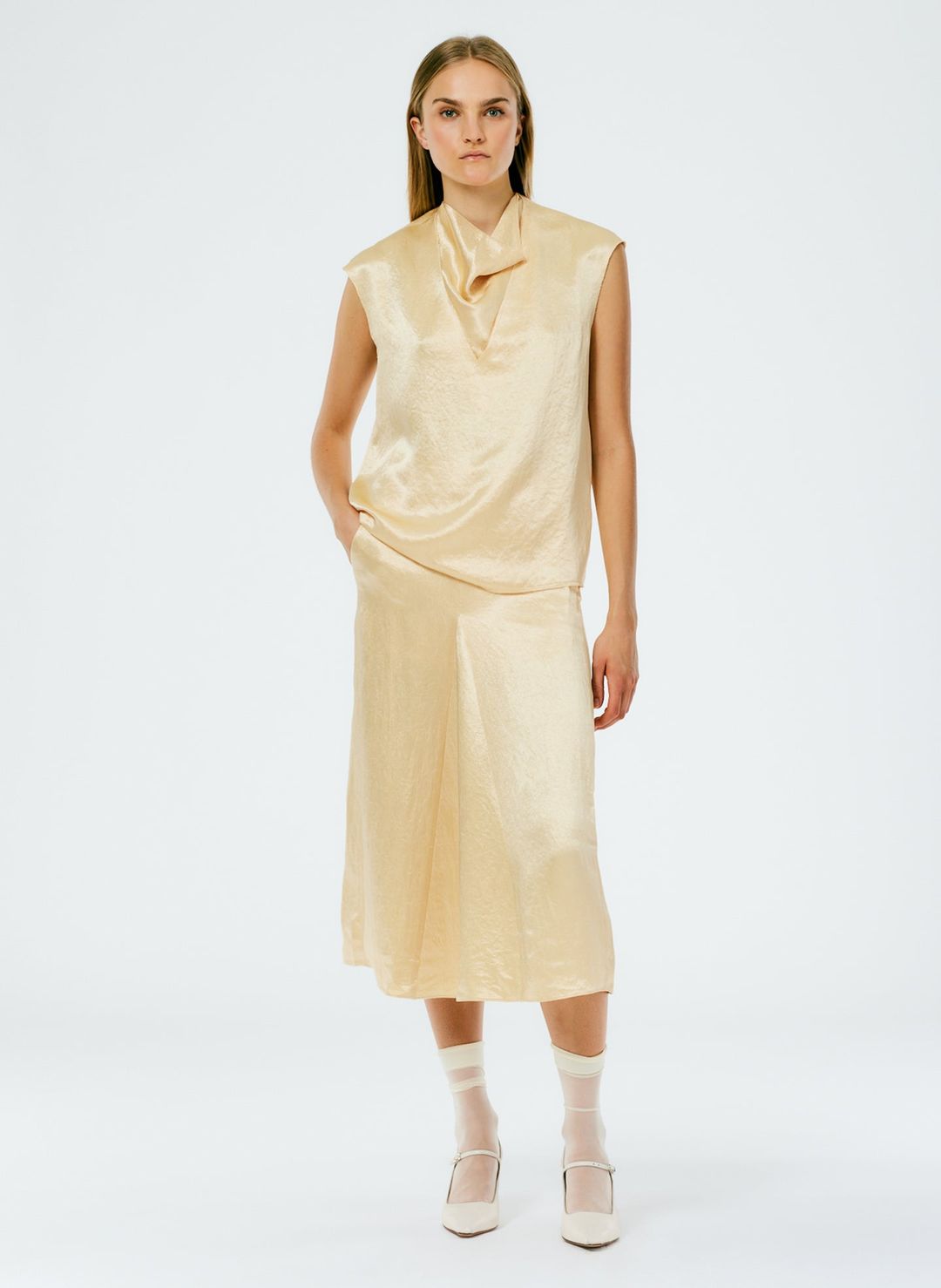 Sion Satin V-Neck Scarf Top #7