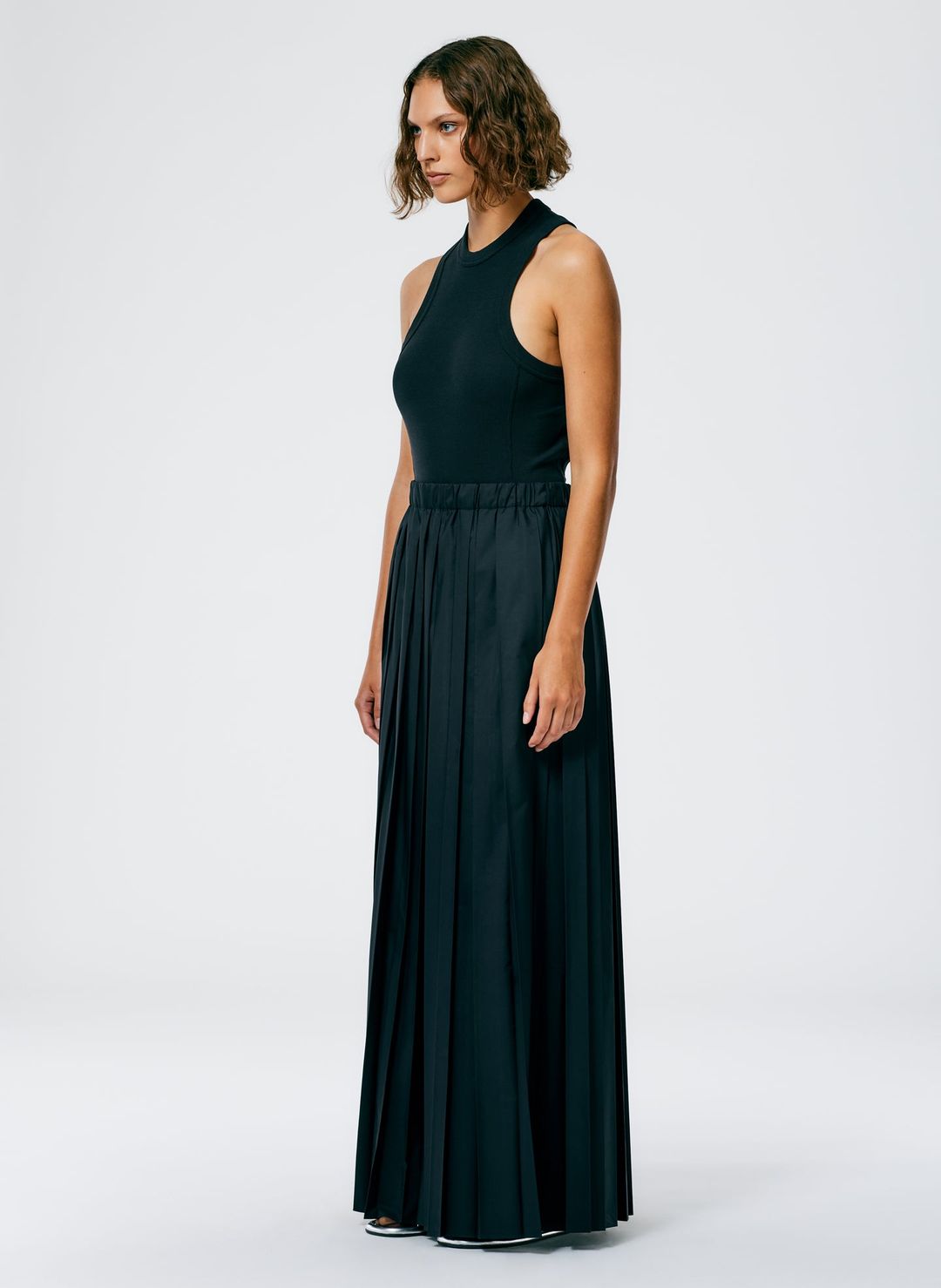 Italian Sporty Nylon Pleated Pull On Maxi Skirt #3