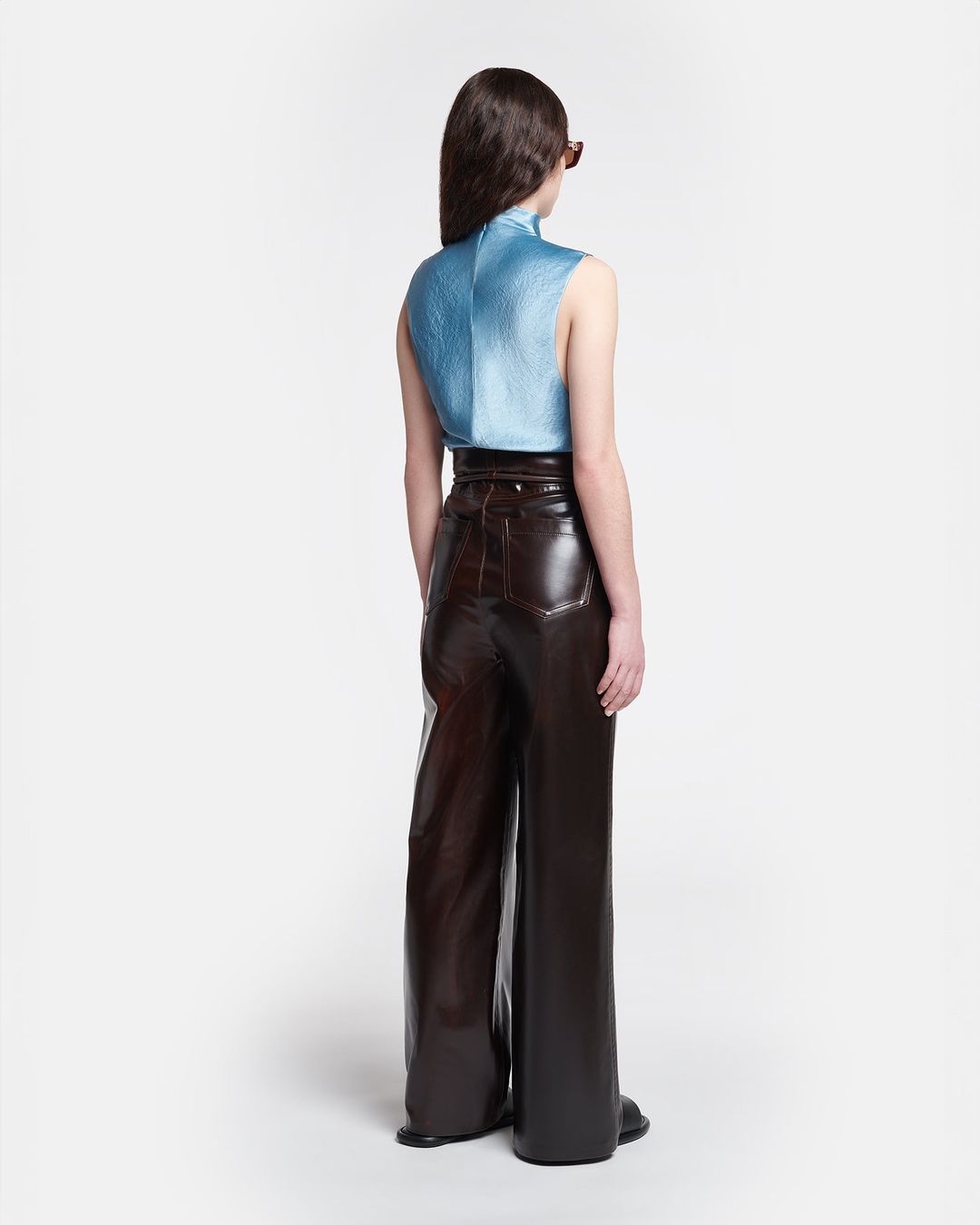 Colson - Crinkled-Satin Turtleneck Top - Aqua #4