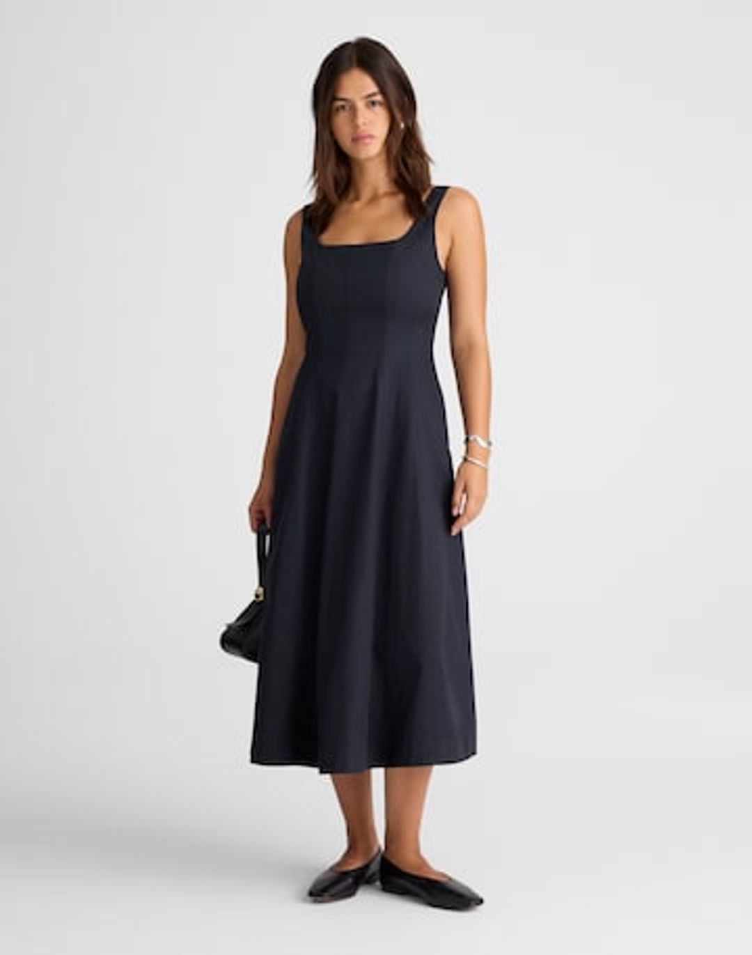 seamed squareneck midi dress
