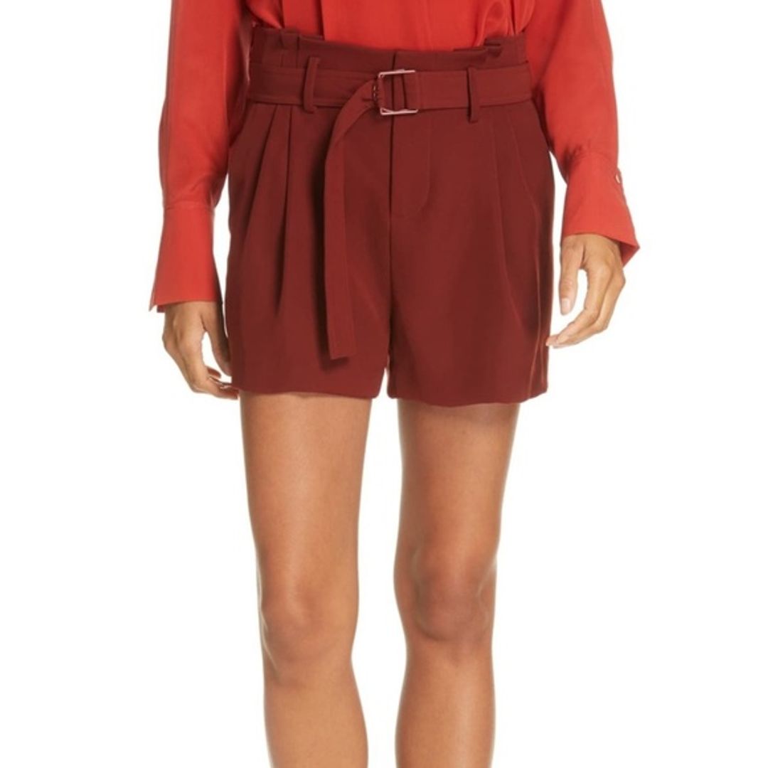 Belted Pleated Shorts in Red