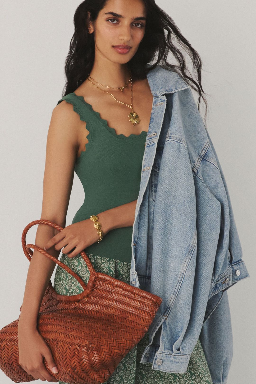 Gold Double Wrap Necklace with Luck and Love Clover