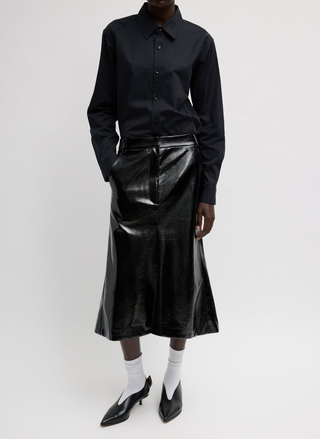 Faux Patent Leather Sculpted Silke Skirt