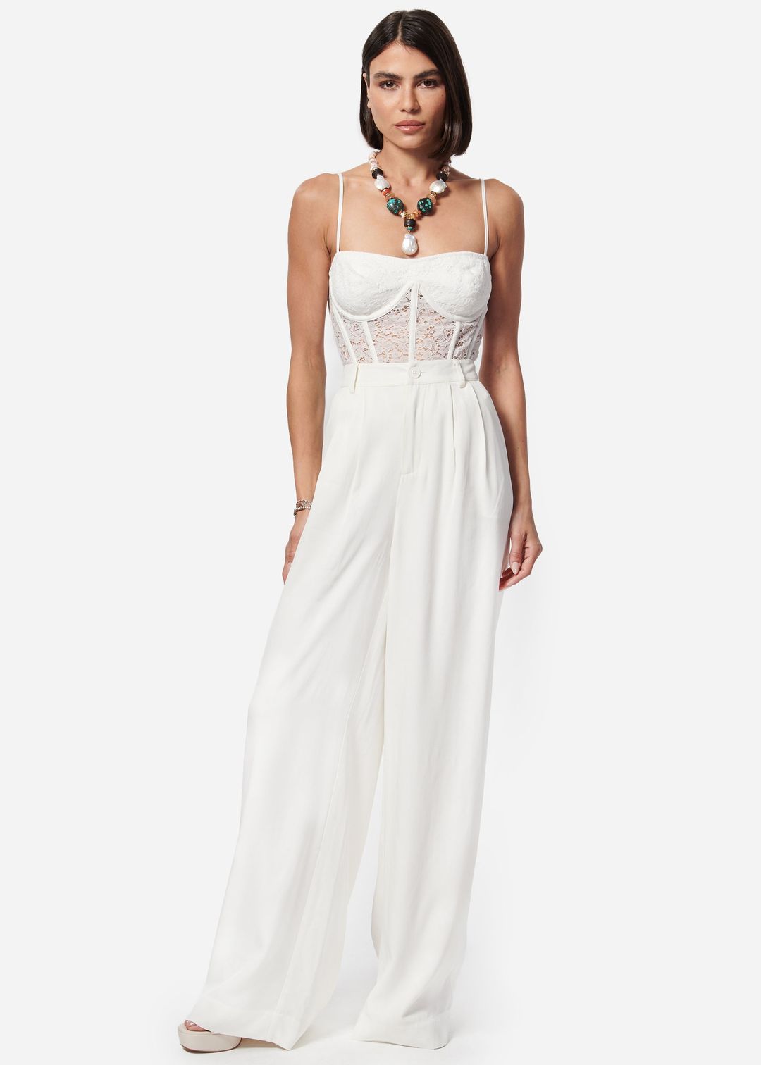 Jora Matte Lace Bodysuit White