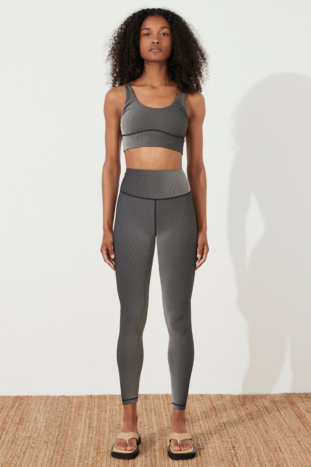 Stripe Rib Crop Top - Black #4