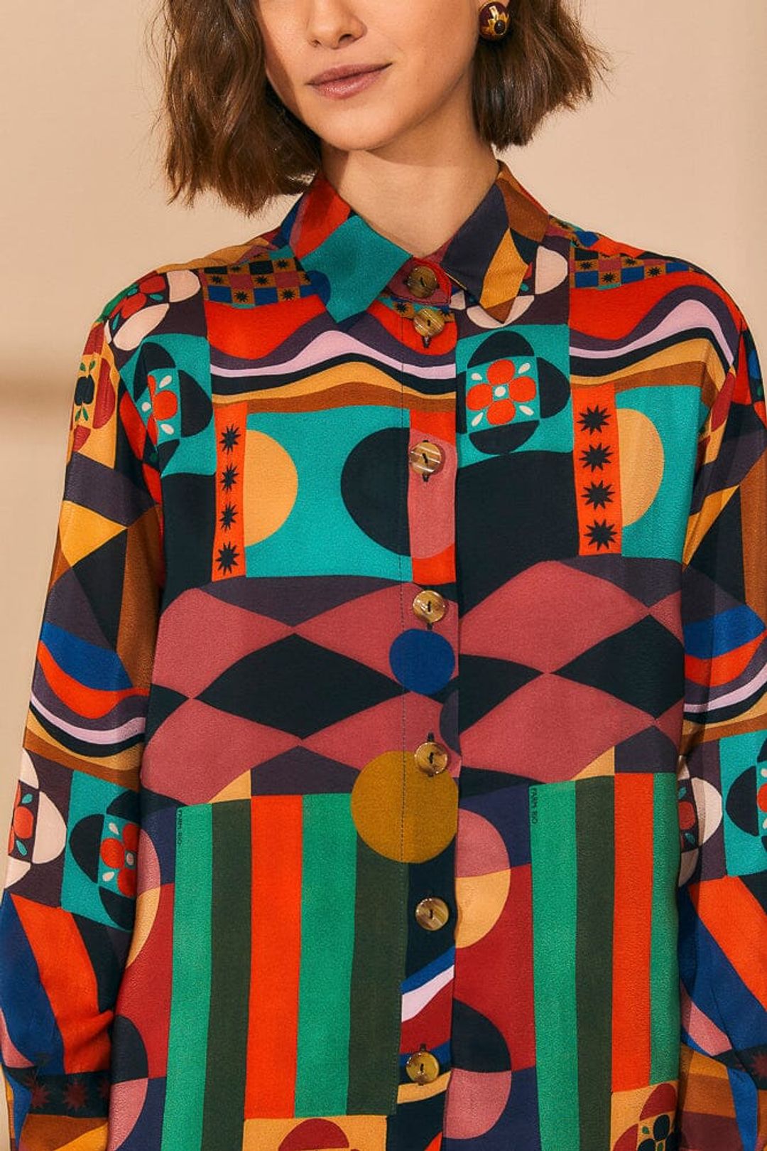 Multicolor Tropical Shapes Long Sleeve Shirt #3