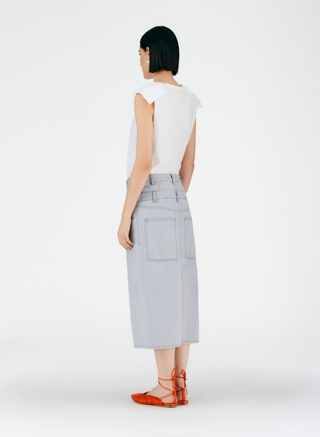 Grey Denim Double Waisted Denim Skirt #4