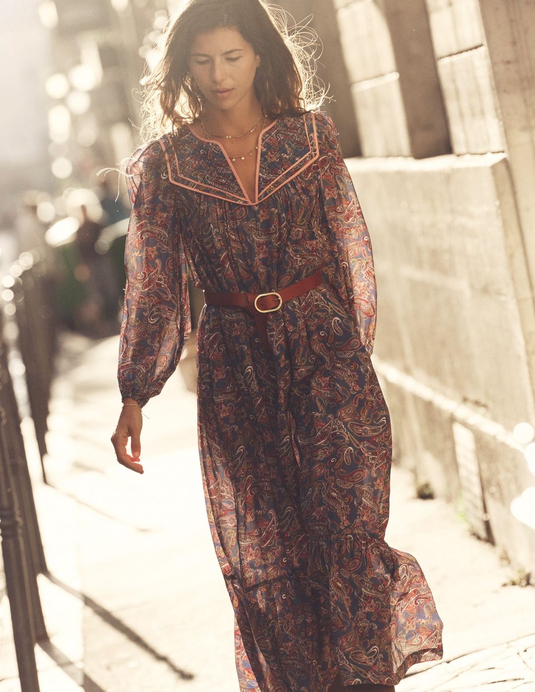 Quilted Yoke Maxi Dress-True Navy, Opulent Paisley #5
