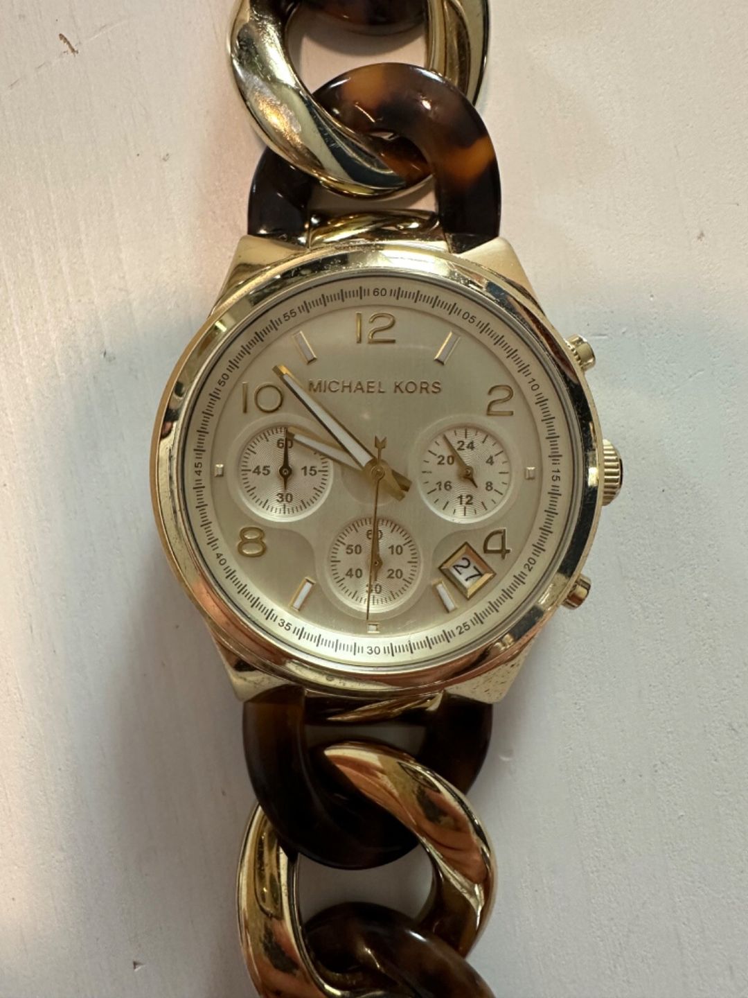 Tortoise & Gold Chain Link Michael Kors Watch #5