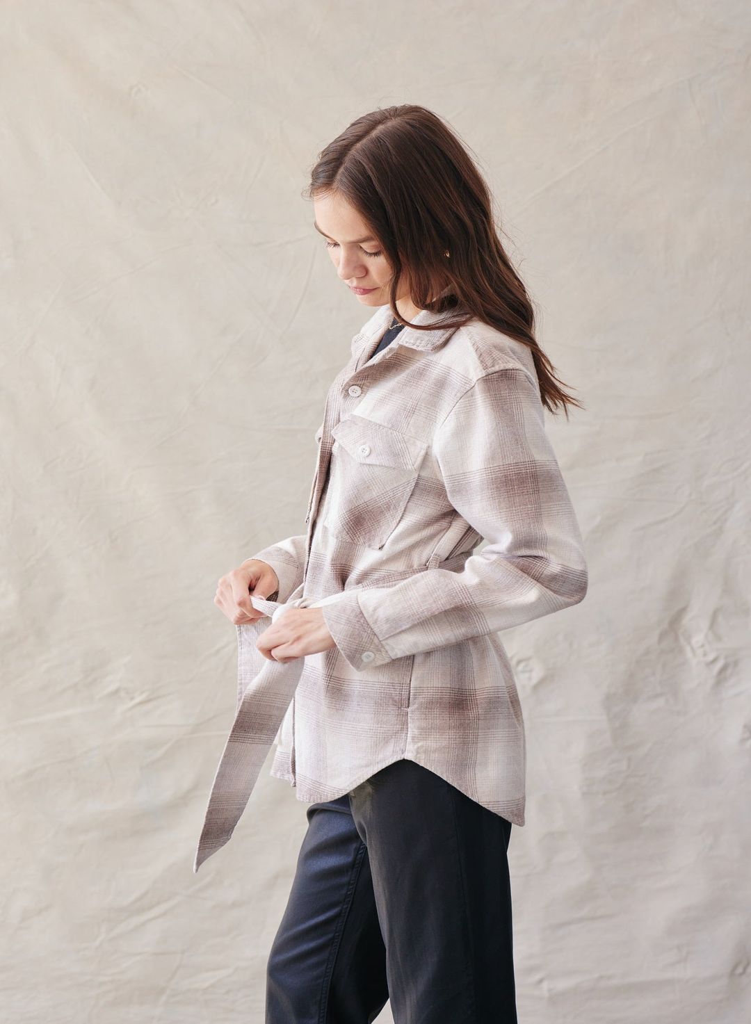 Flap Pocket Belted Jacket - Heather Oat Plaid #3