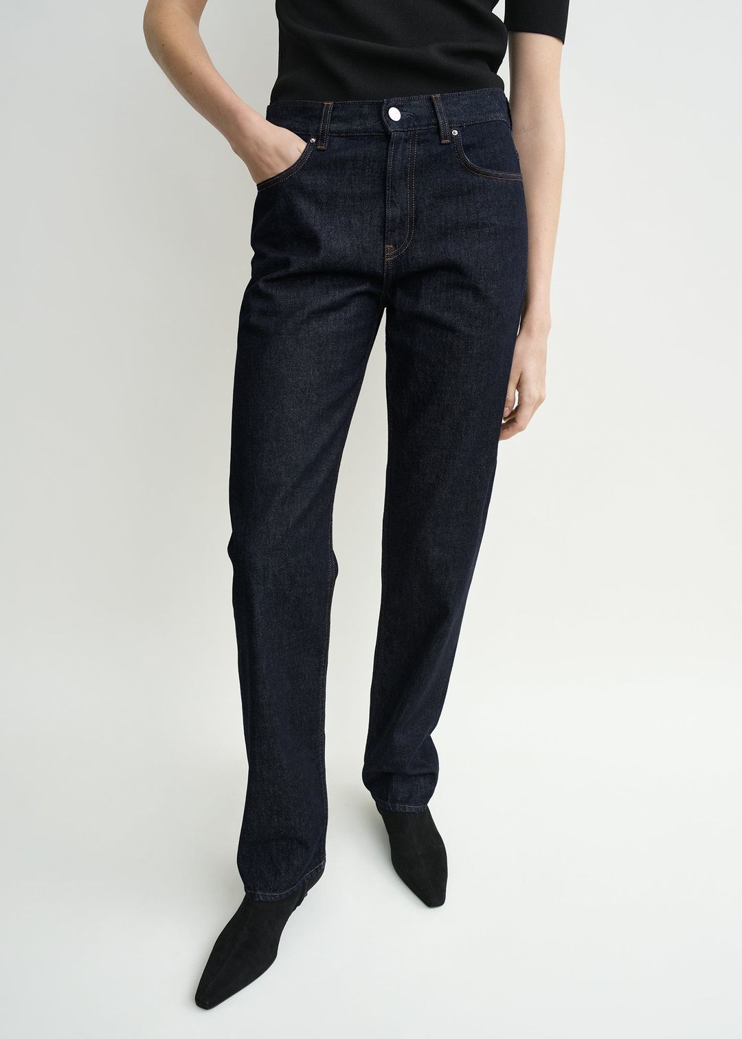 Low straight denim rinsed blue #4