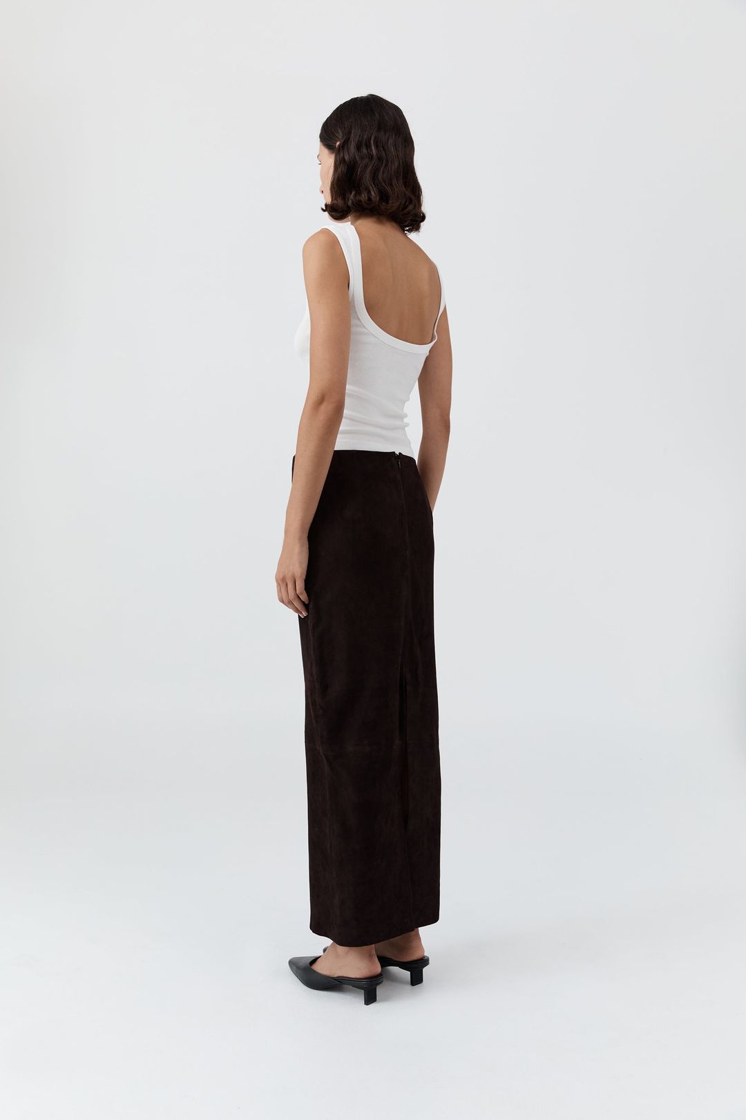 Suede Column Skirt - Coffee #4