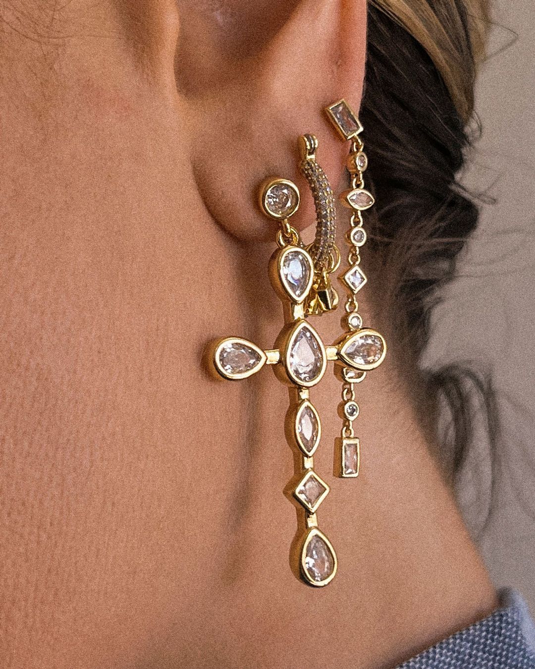 Bezel Stone Drop Studs- Silver #4