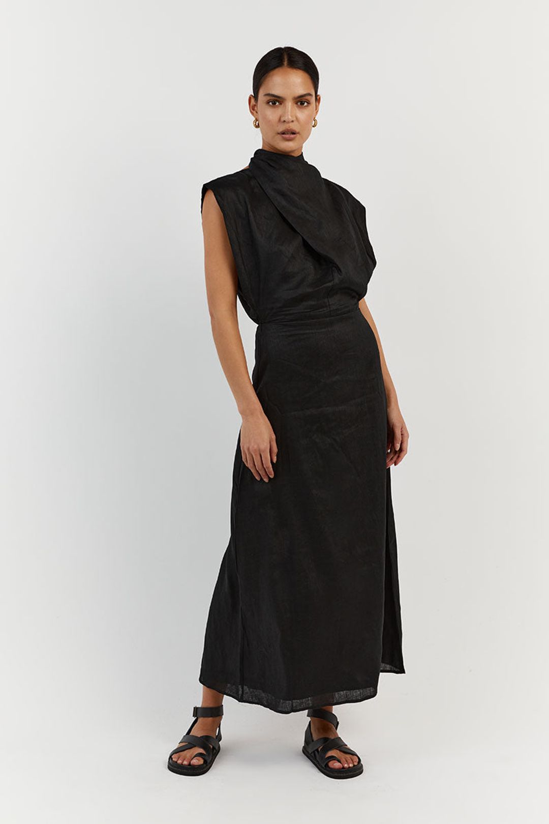 ALESSI BLACK LINEN MIDI DRESS