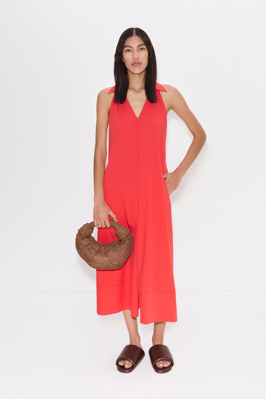 Nava Poplin Midi Dress in Cherry Red #5