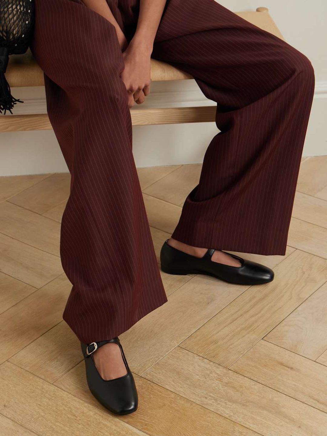 Leather-trim mesh Mary Jane ballet flats