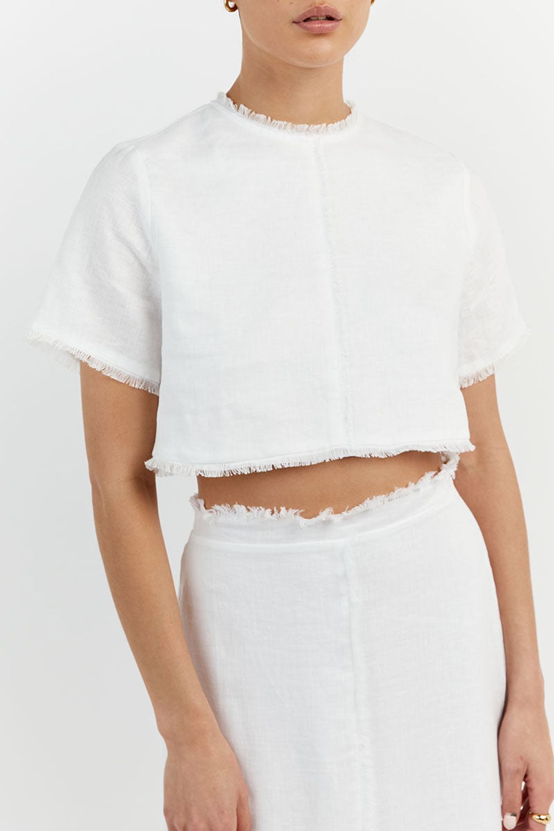 GEORGIE WHITE LINEN FRINGE CROP TOP #5