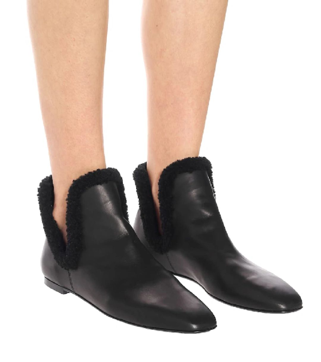Eros Shearling-trimmed Leather Ankle Boots In Black #6