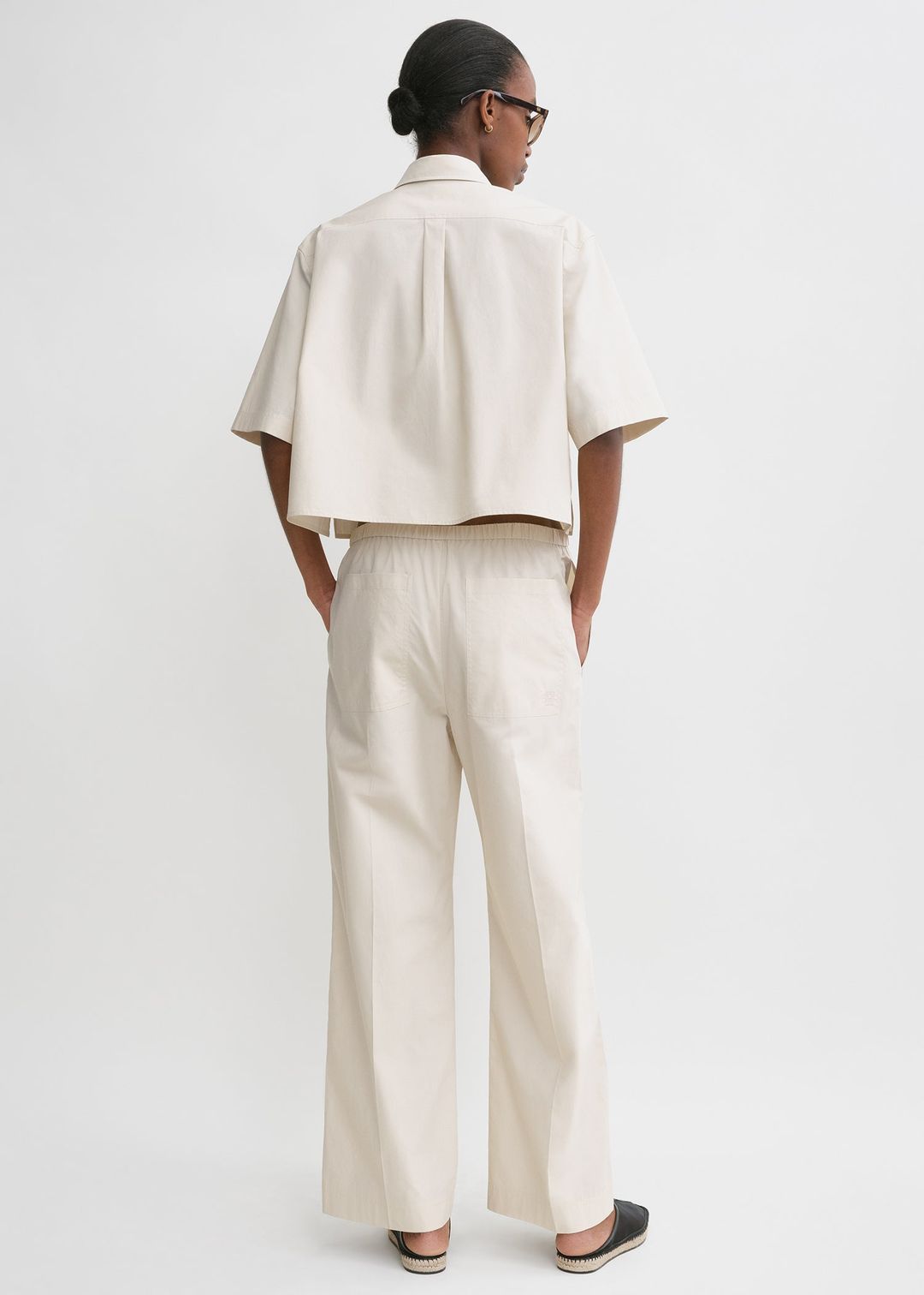 Cropped cotton-poplin shirt stone #4