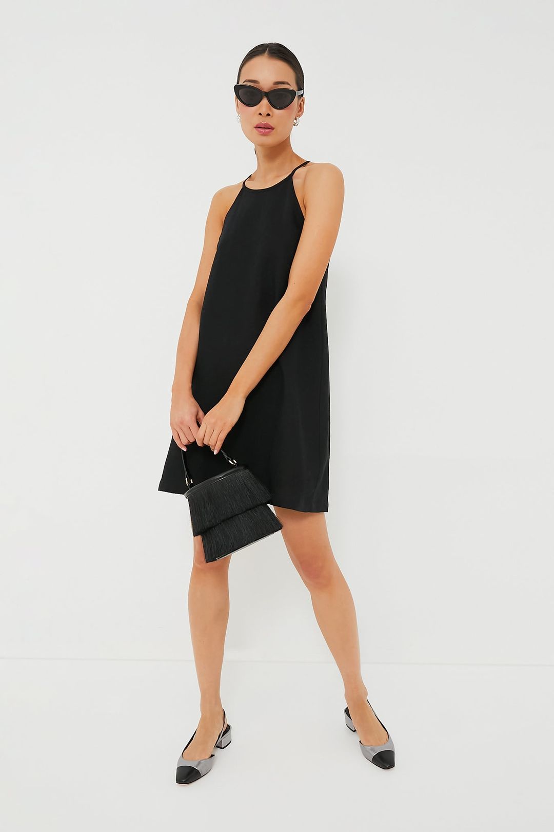 Black Linen High Neck Short Dress