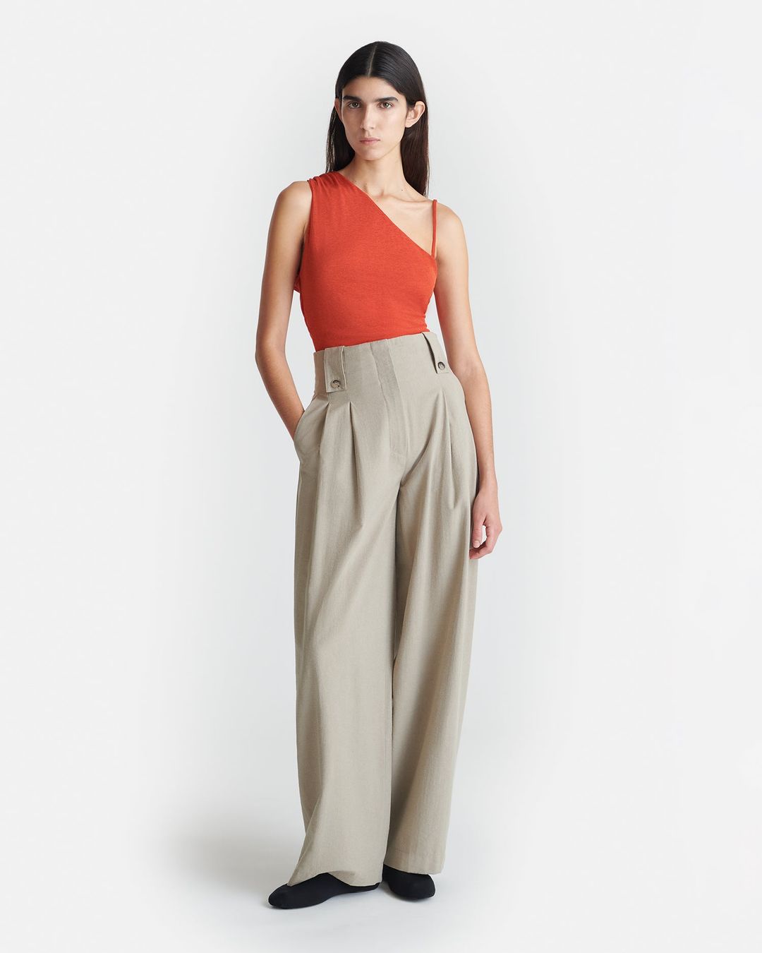 Jenci - Pleated Wide-Leg Raw Silk Pants - Sand Grey #2