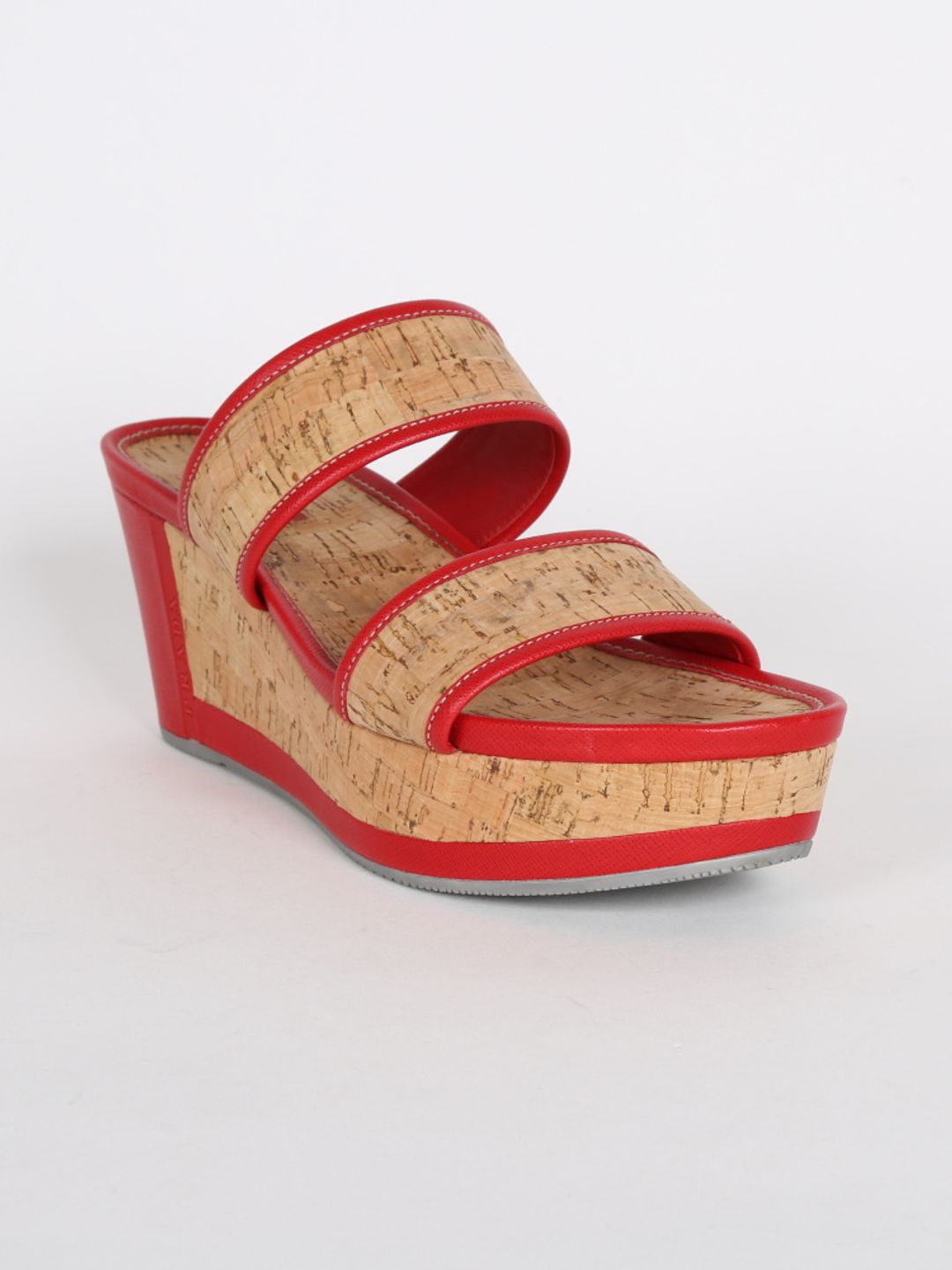Red Leather Cork Platforms Sandals