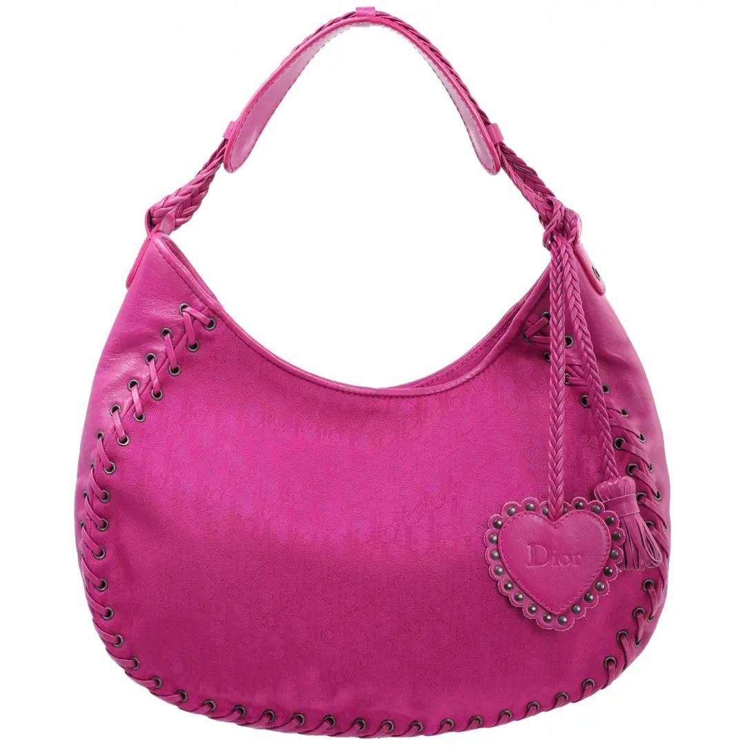 Dior Heart Charm Monogram Braided Fuchsia Hobo Bag