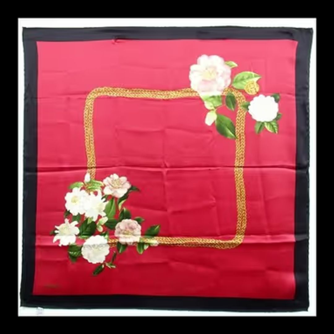 Authentic CHANEL Camelia scarf silk [Used]