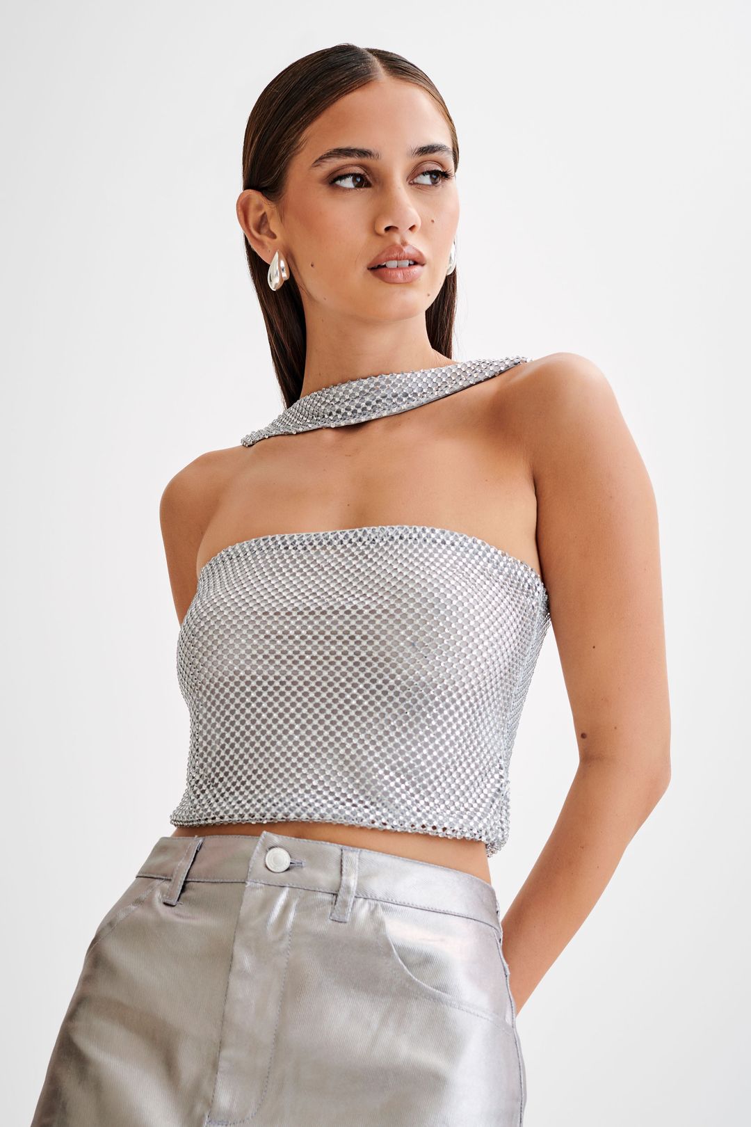 Agnes Diamante Mesh Halter Top - Silver #4