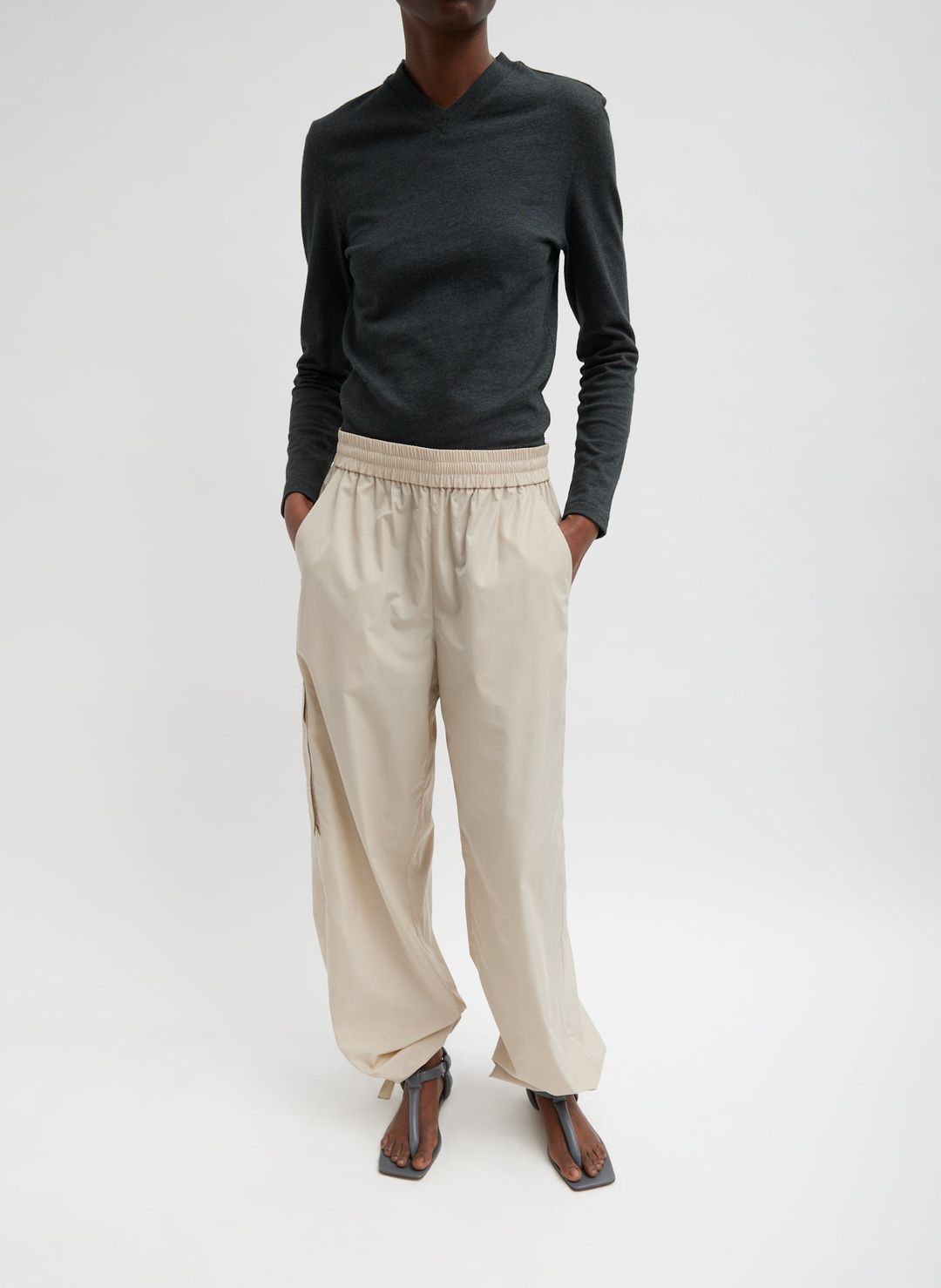 Italian Sporty Nylon Wide Leg Pull On Pant