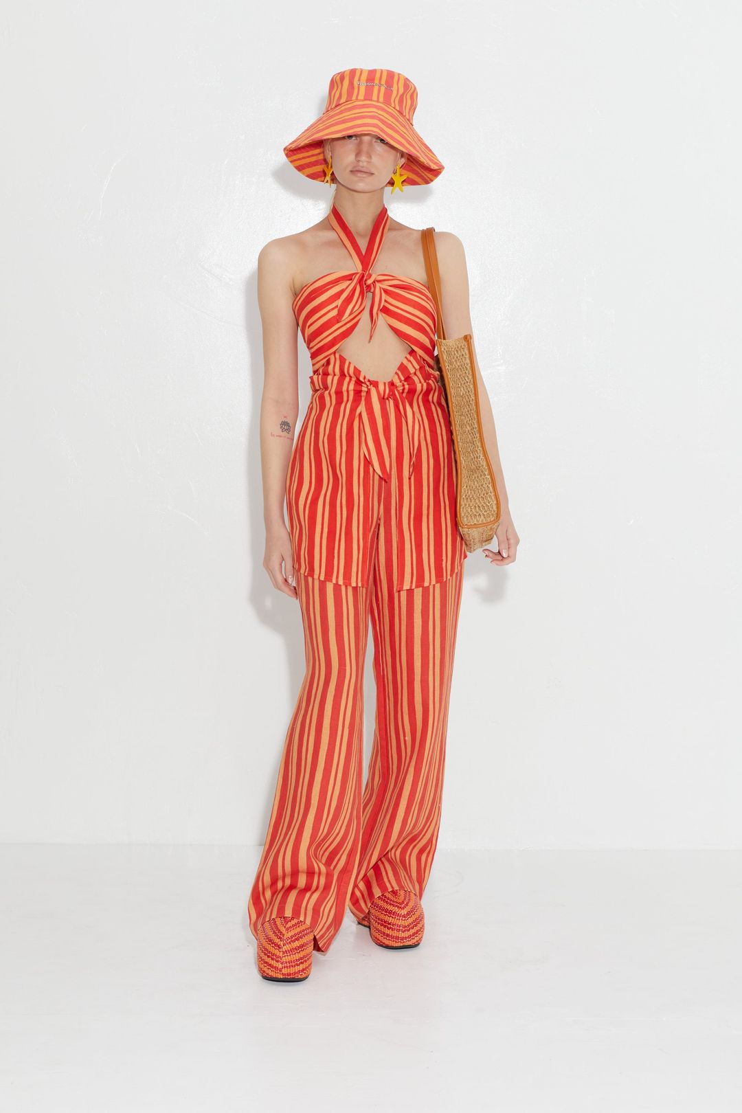 Lure Linen Top in Retro Red Orange Stripe #3