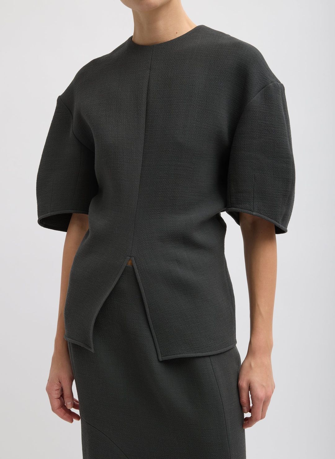 Wool Crepe Slit Front T-Shirt