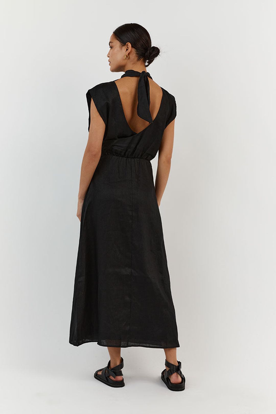 ALESSI BLACK LINEN MIDI DRESS #4