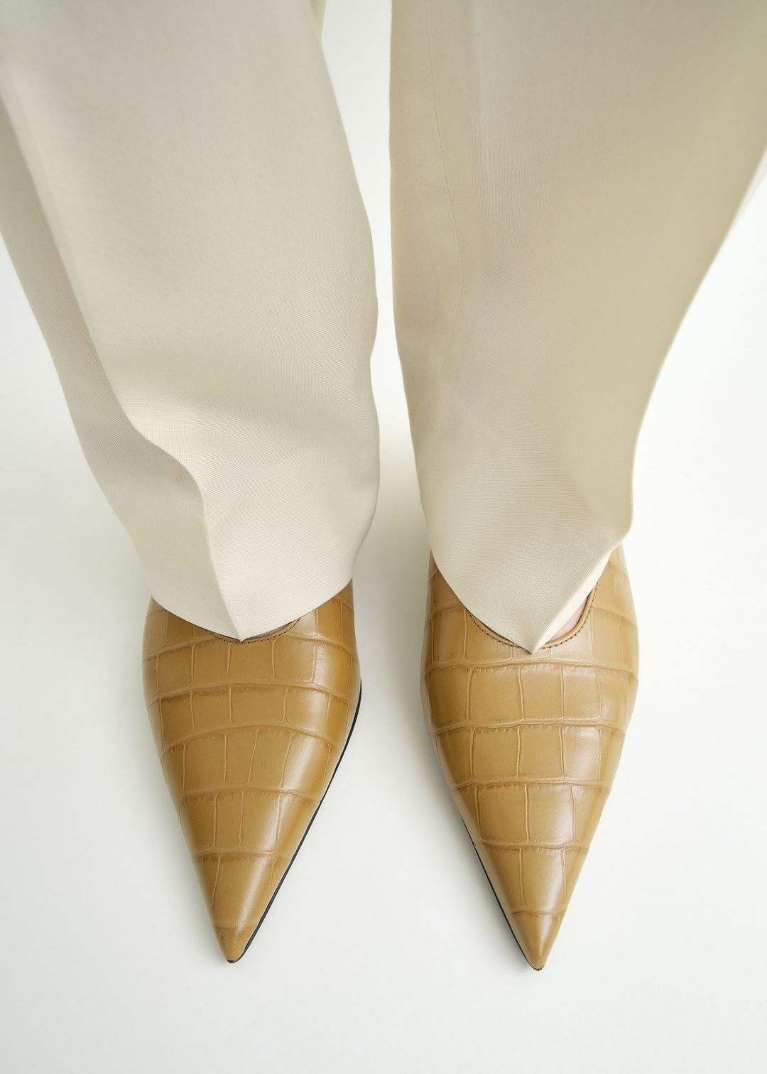 Sharp croco-embossed kitten pumps biscuit #2