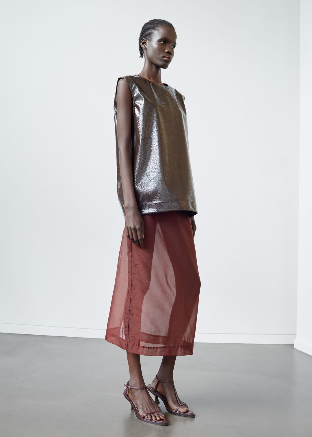 Calliope Semi Sheer Midi Skirt - Burgundy #8