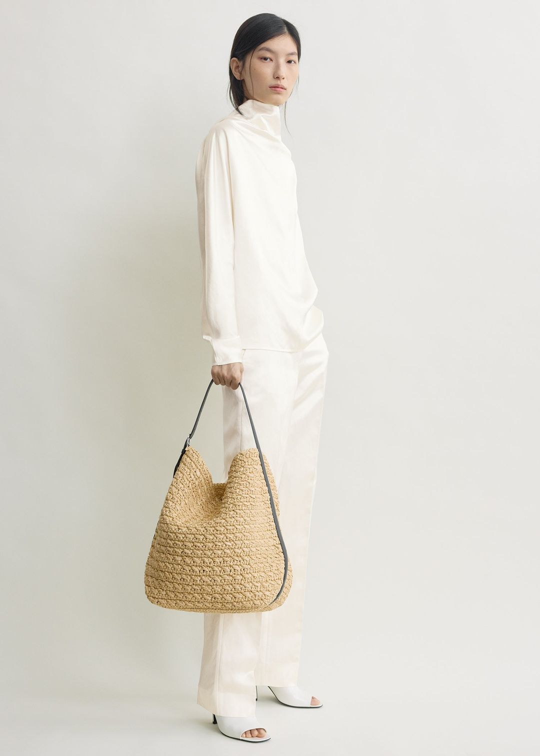 Belted paper raffia tote natural #3