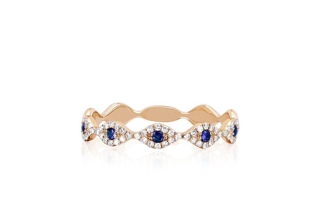 Diamond Blue Sapphire Multi Evil Eye Stack Ring #3